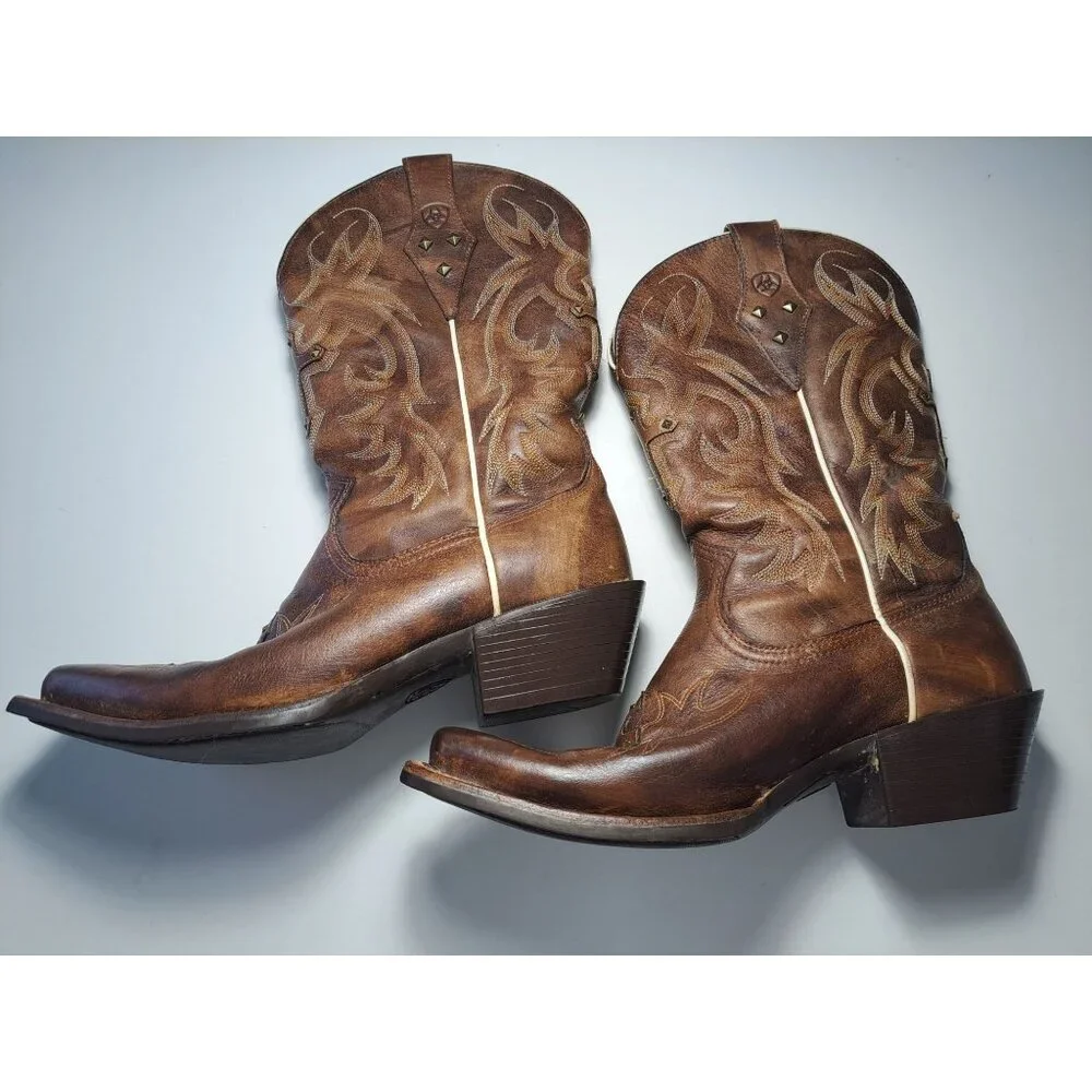 Ariat Womens Legend Spirit Western Brown Cowboy Boots 8.5M Square Toe Leather - Picture 10 of 12